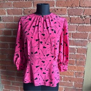 VINTAGE Chaus Pink and Black Abstract Blouse